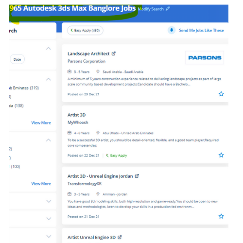Autodesk 3Ds Max internship jobs in Dubai
