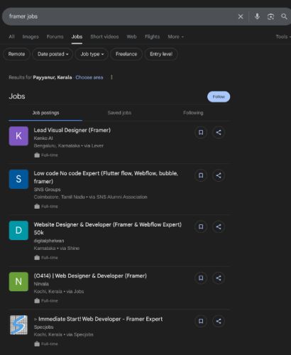 Framer internship jobs in Uae