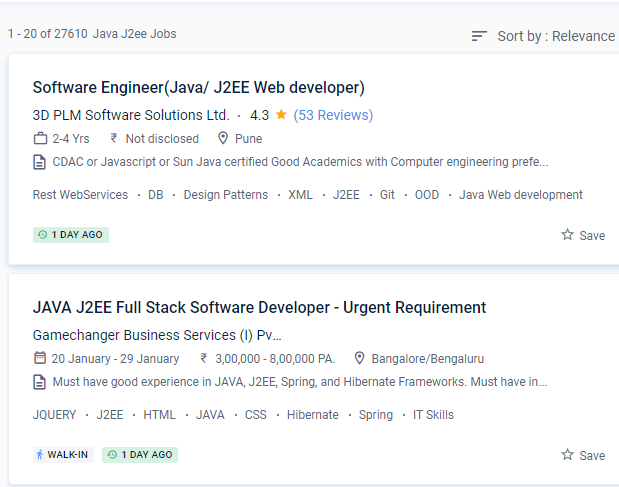 Java J2EE internship jobs in Dubai